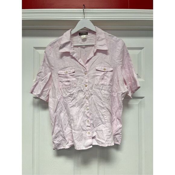 Tommy Bahama Ladies Pink Linen Short Sleeve Button Uo Camp Shirt sz 16 - Picture 1 of 5